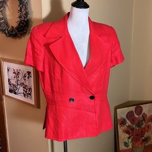Linda Allan's ELLEN TRACY Size 14 Linen Blazer Textured monochromatic tomato red